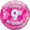 18" - Happy 9th Birthday Pink Holographic Helium Balloon