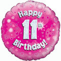 18" - Happy 11th Birthday Pink Holographic Helium balloon