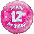 18" - Happy 12th Birthday Pink Holographic Helium Balloon