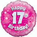 18" - Happy 17th Birthday Pink Holographic Helium Balloon