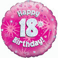 18" - Happy 18th Birthday Pink Holographic Helium Balloon