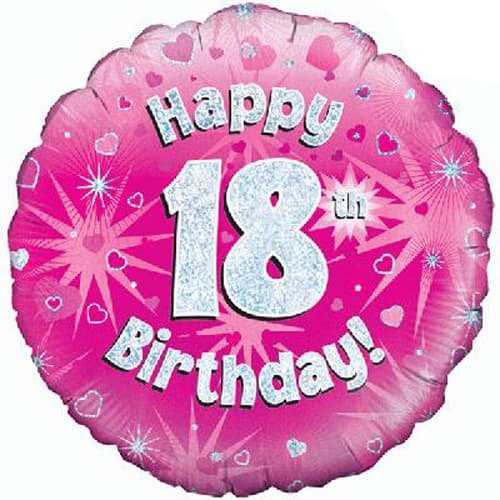 18" - Happy 18th Birthday Pink Holographic Helium Balloon