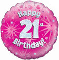 18" - Happy 21st Birthday Pink Holographic Helium Balloon