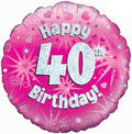 18" - Happy 40th Birthday Pink Holographic Helium Balloon