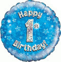 18" - Happy 1st Birthday Blue Helium Balloon