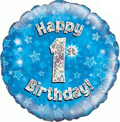 18" - Happy 1st Birthday Blue Helium Balloon