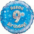 18" - Happy 9th Birthday Blue Holographic Helium Balloon