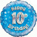 18" - Happy 10th Birthday Blue Holographic Helium balloon