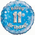 18" - Happy 11th Birthday Blue Holographic Helium Balloon