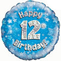 18" - Happy 12th Birthday Blue Holographic Helium Balloon