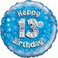 18" - Happy 13th Birthday Blue Holographic Helium Balloon