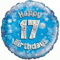 18" - Happy 17th Birthday Blue Holographic Helium Balloon