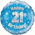 18" - Happy 21st Birthday Blue Holographic Helium Balloon