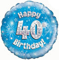 18" - Happy 40th Birthday Blue Holographic Helium Balloon