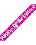 Happy 4th Birthday Pink Holographic Banner 2.7m