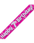 Happy 7th Birthday Pink Holographic Banner 2.7m