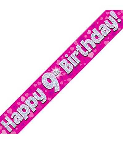Happy 9th Birthday Pink Holographic Banner 2.7m