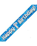 Happy 1st Birthday Blue Holographic Banner 2.7m