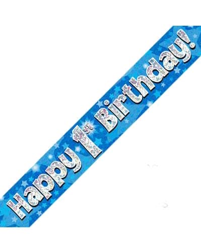 Happy 1st Birthday Blue Holographic Banner 2.7m