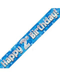 Happy 2nd Birthday Blue Holographic Banner 2.7m