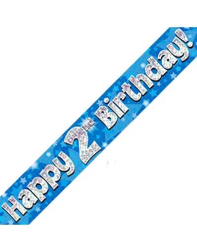 Happy 2nd Birthday Blue Holographic Banner 2.7m