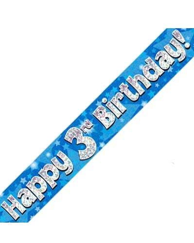 Happy 3rd Birthday Blue Holographic Banner 2.7m