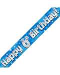 Happy 6th Birthday Blue Holographic Banner 2.7m