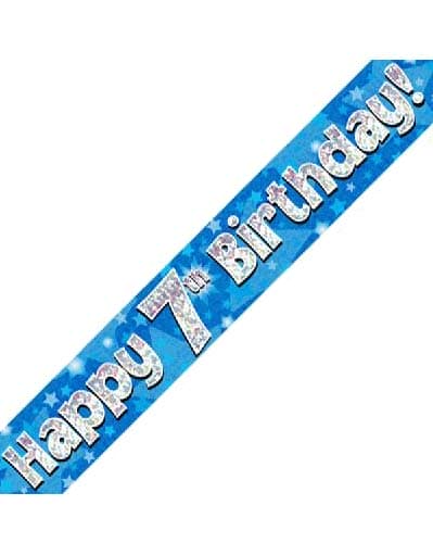 Happy 7th Birthday Blue Holographic Banner 2.7m