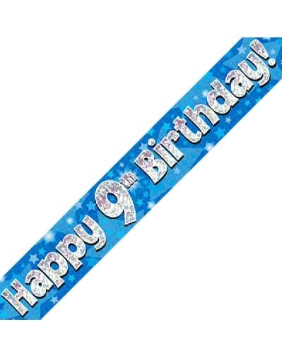Happy 9th Birthday Blue Holographic Banner 2.7m