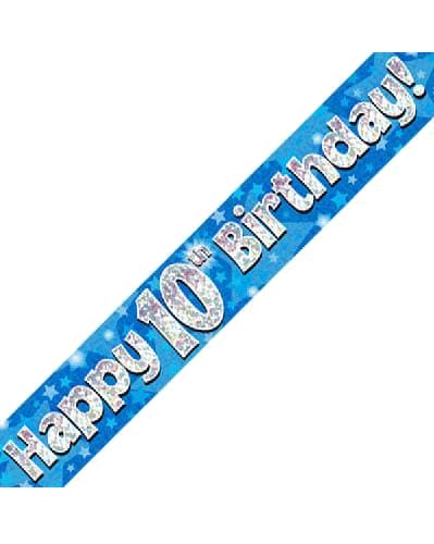 Happy 10th Birthday Blue Holographic Banner 2.7m