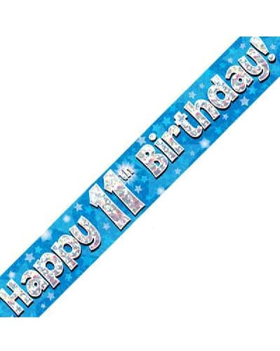 Happy 11th Birthday Blue Holographic Banner 2.7m
