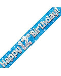 Happy 12th Birthday Blue Holographic Banner 2.7m