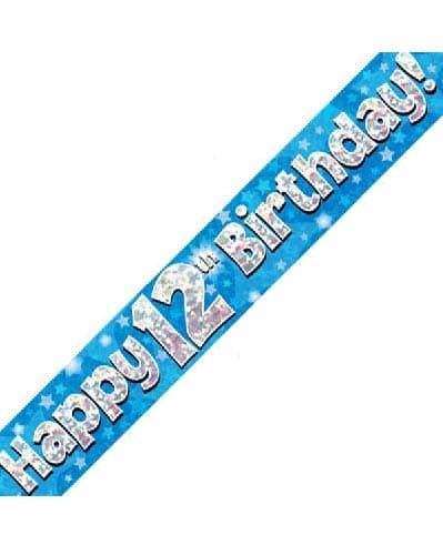 Happy 12th Birthday Blue Holographic Banner 2.7m