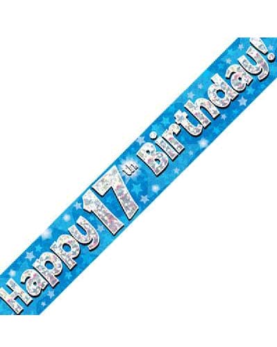 Happy 17th Birthday Blue Holographic Banner 2.7m