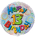 18" - Happy 13th Birthday Silver Helium Balloon