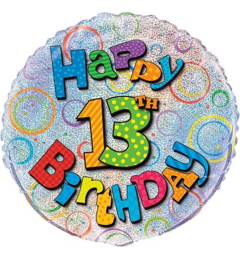 18" - Happy 13th Birthday Silver Helium Balloon